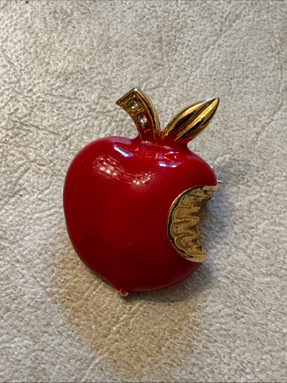 Red Apple Bite Brooch with Gold Accent